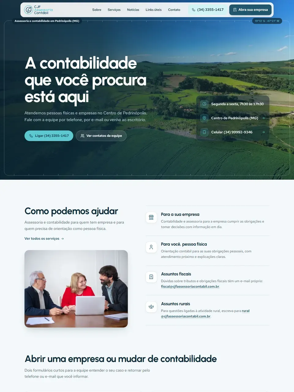 Página inicial do site CJF Assessoria Contábil