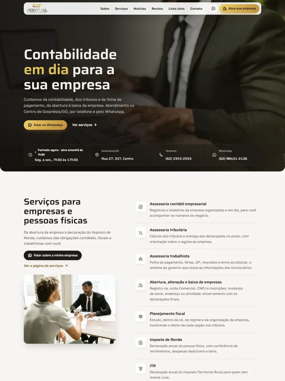 Página inicial do site Pontual Contabilidade