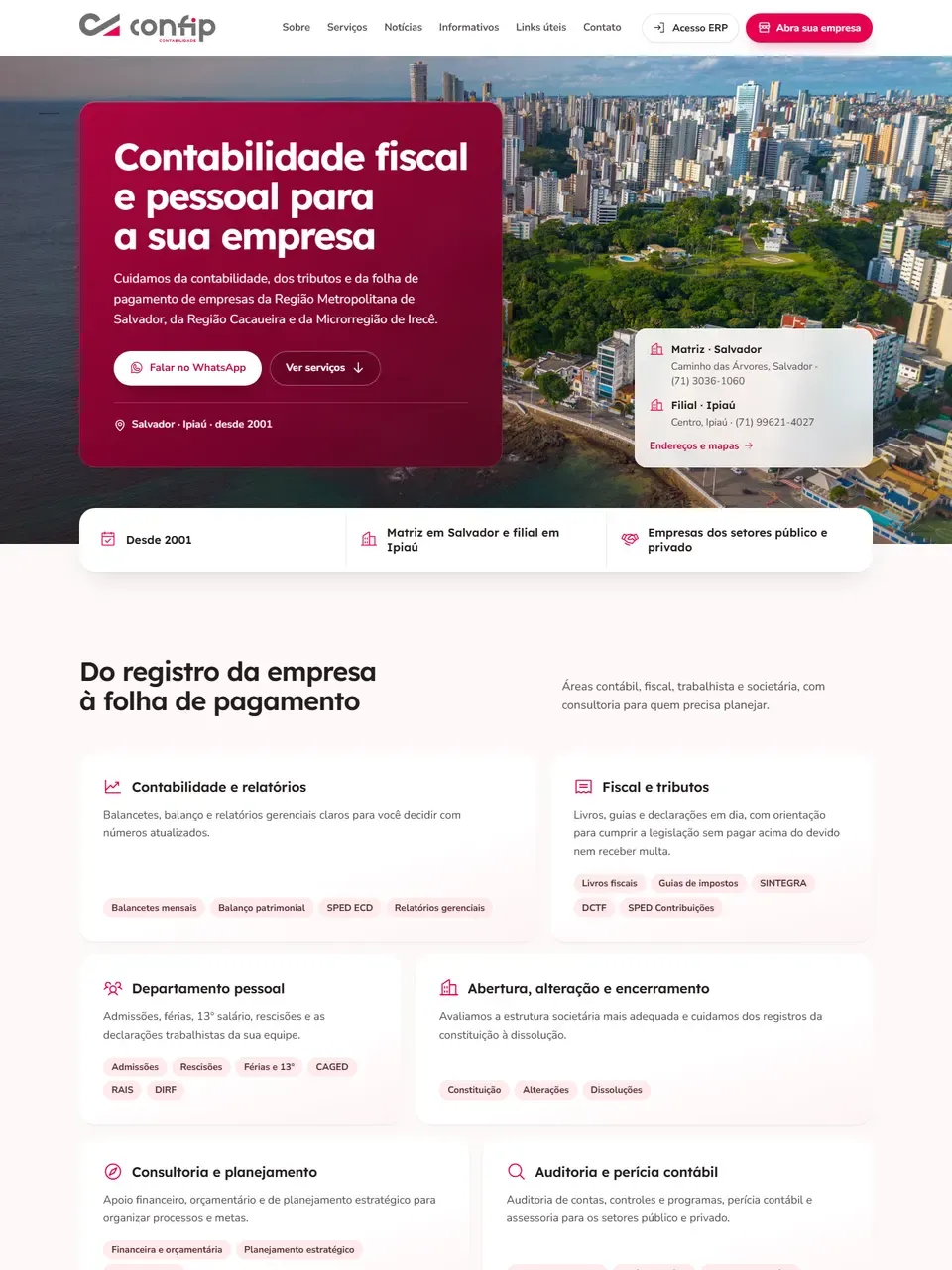 Página inicial do site Confip Contabilidade