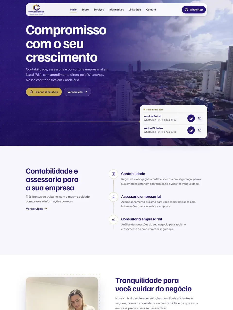 Página inicial do site Contae Contabilidade