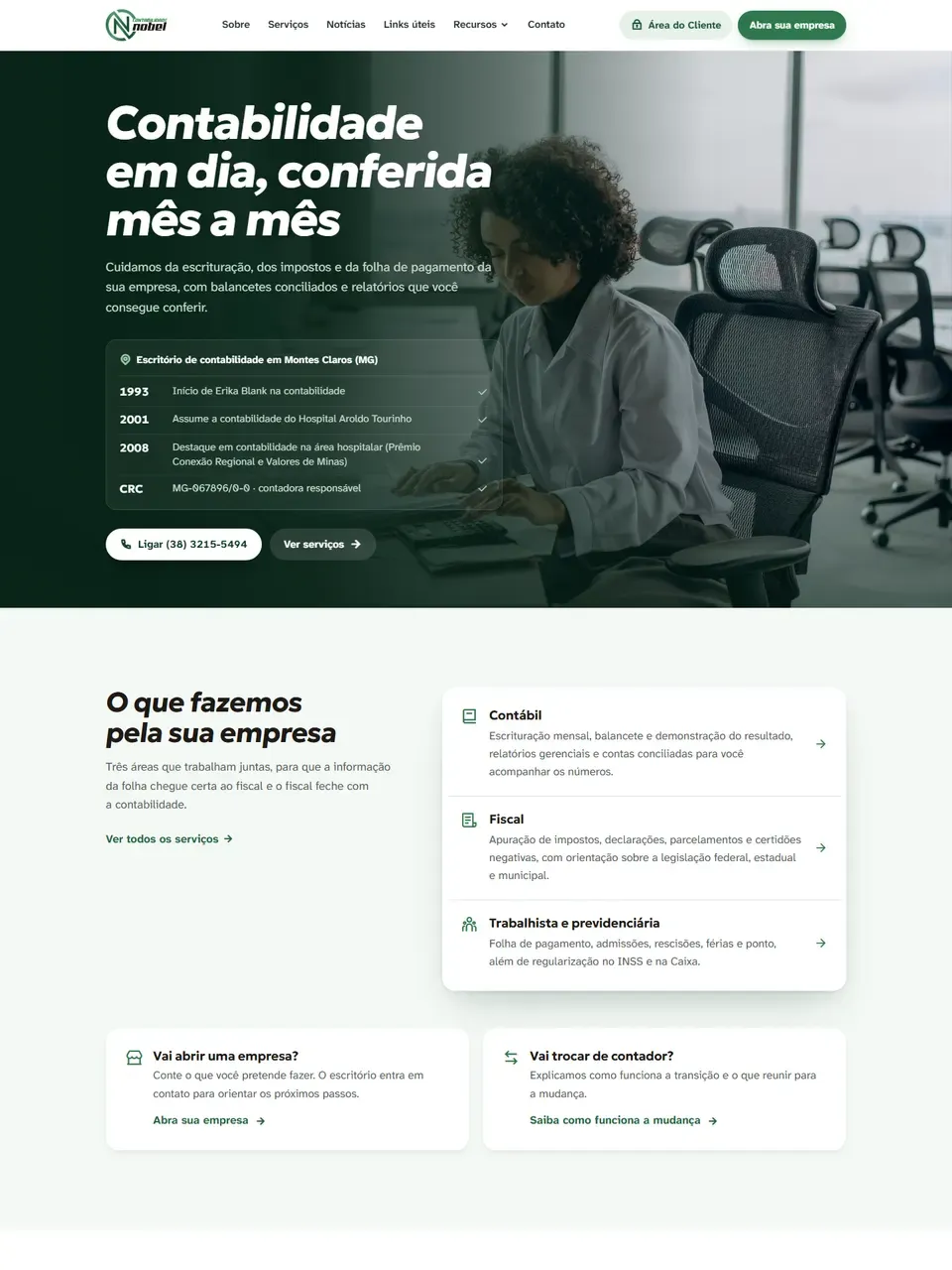 Página inicial do site Nobel Contabilidade