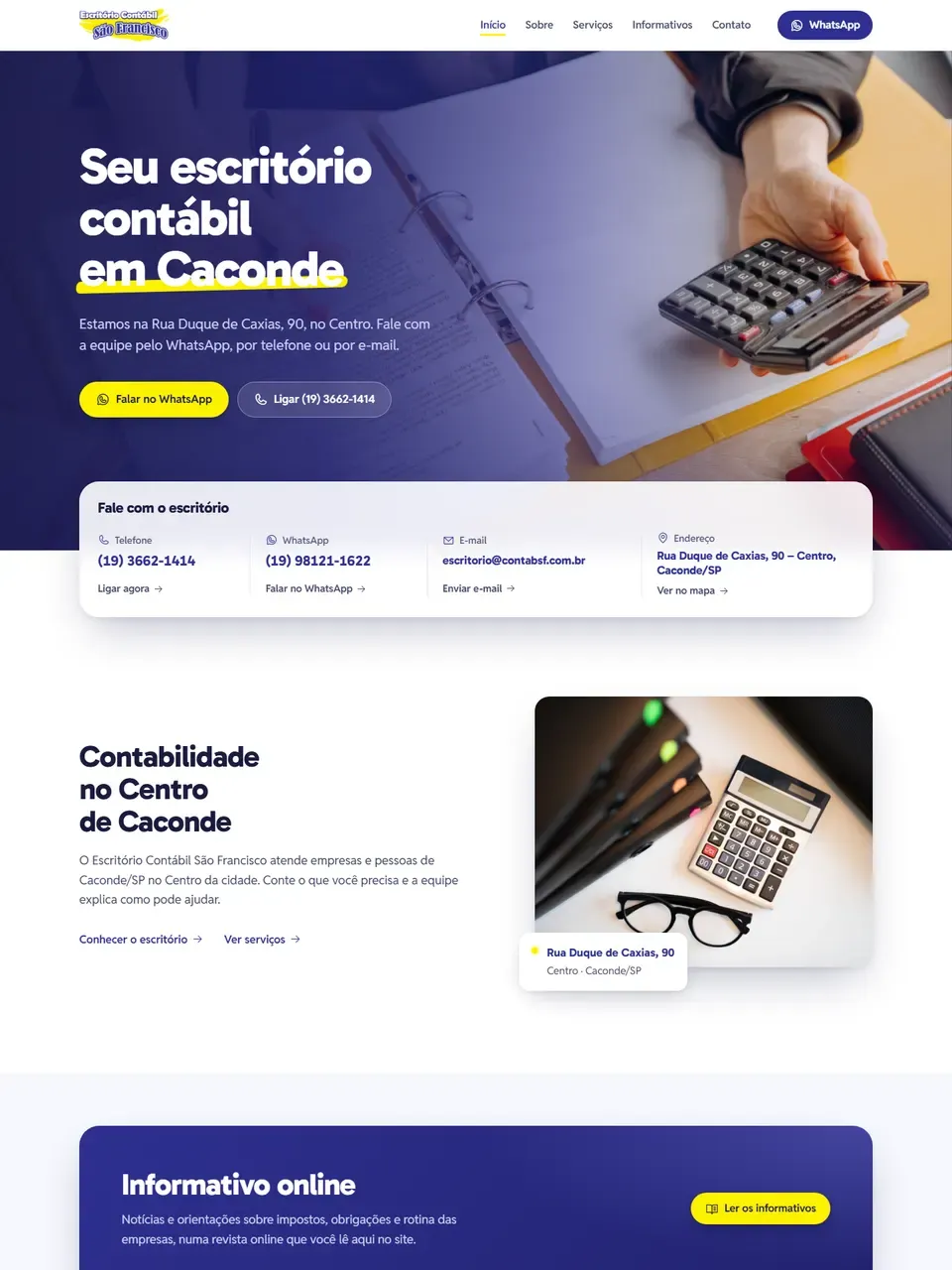 Página inicial do site Contab SF