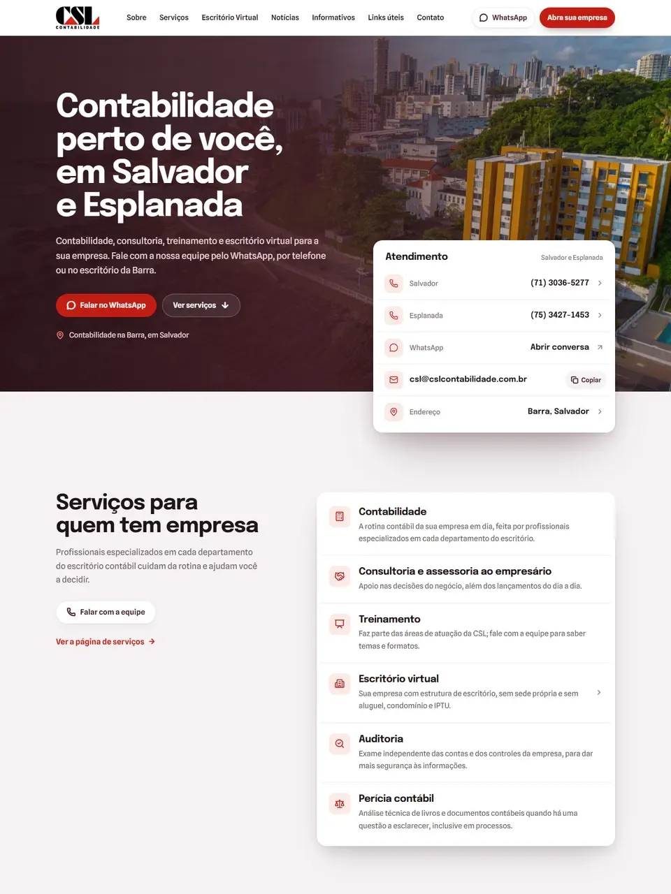 Página inicial do site CSL Contabilidade