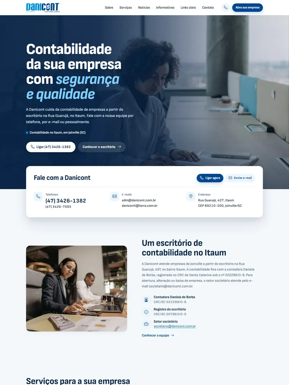 Página inicial do site Danicont
