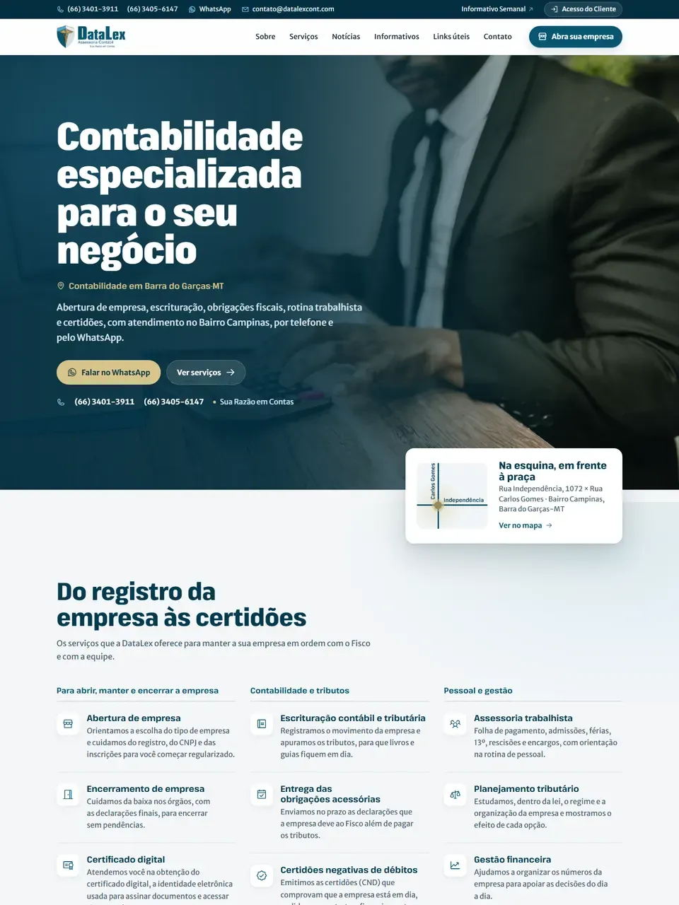 Página inicial do site Datalex Contabilidade
