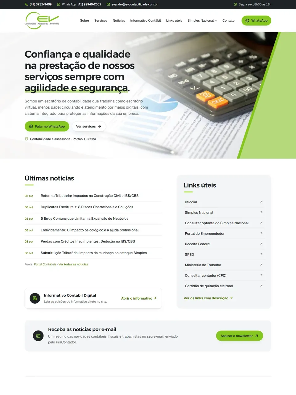 Página inicial do site EV Contabilidade