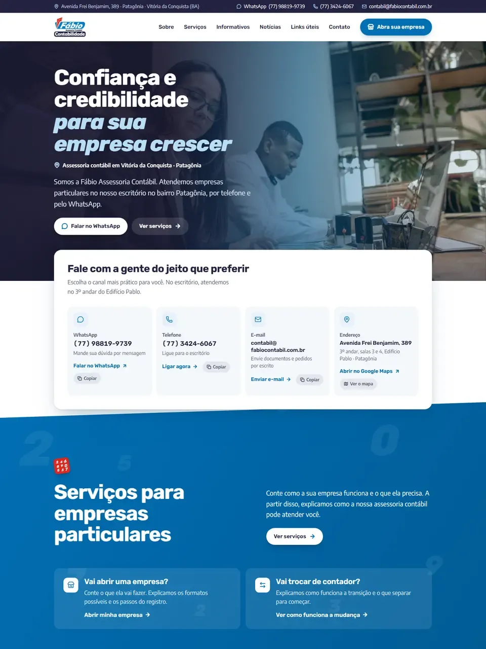 Página inicial do site Fábio Contábil