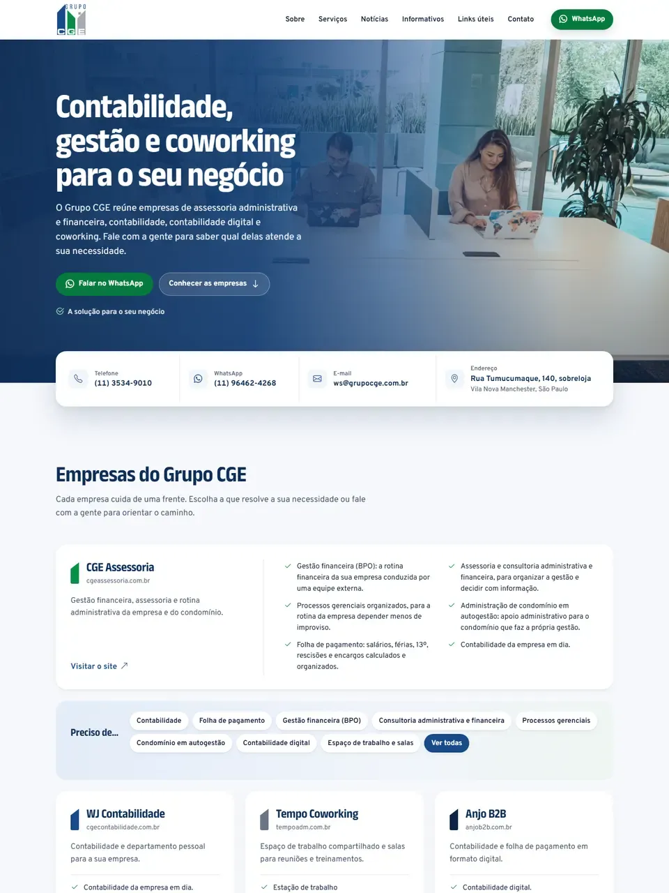 Página inicial do site Grupo CGE