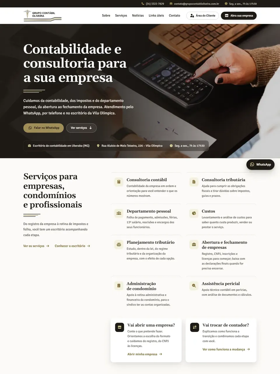 Página inicial do site Grupo Contábil Oliveira