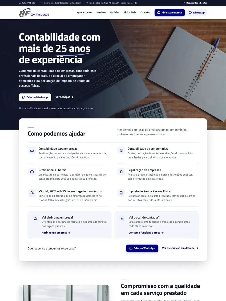Página inicial do site HF Contabilidade