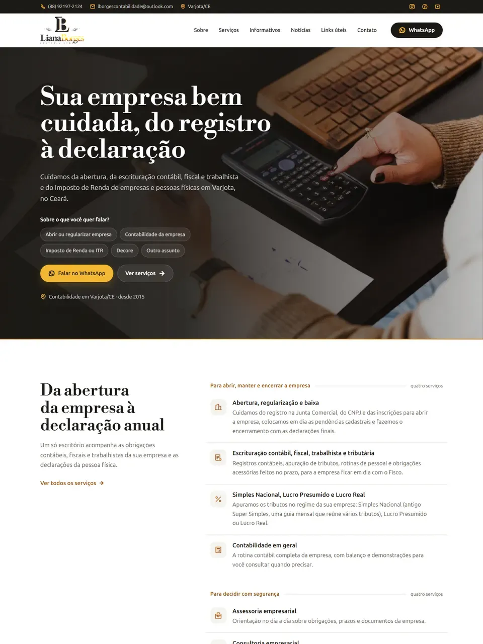 Página inicial do site Liana Borges Contabilidade