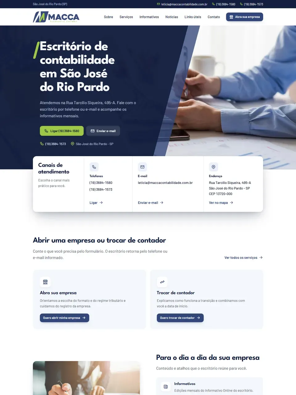 Página inicial do site Macca Contabilidade