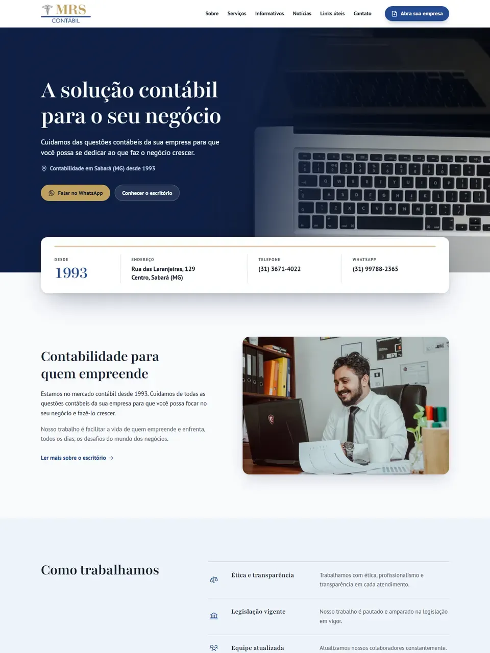 Página inicial do site Mapia Contábil
