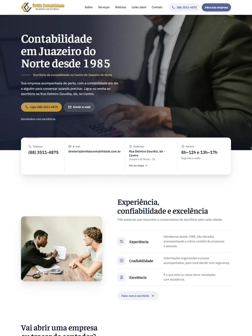 Página inicial do site Onildo Contabilidade