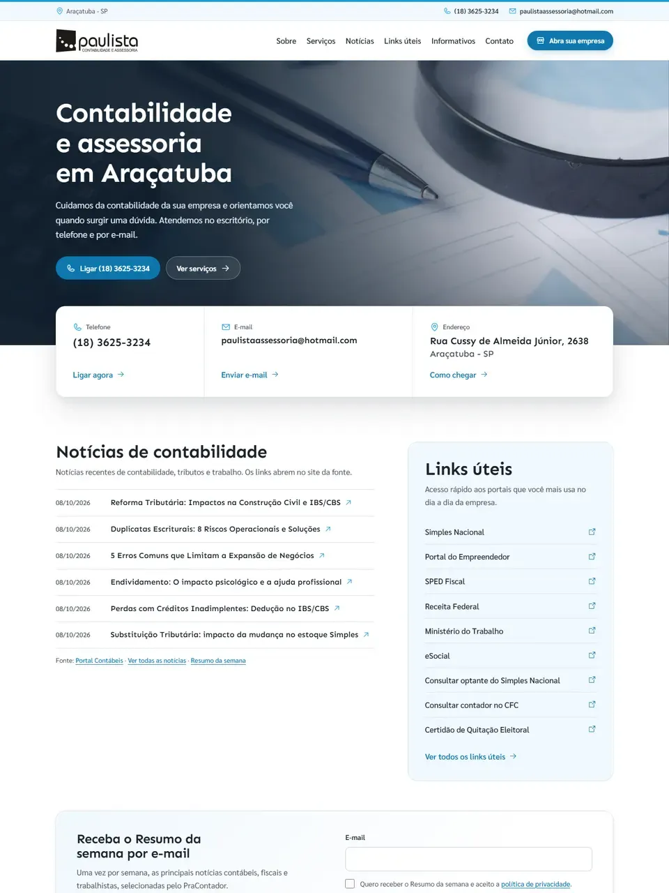 Página inicial do site Paulista Assessoria