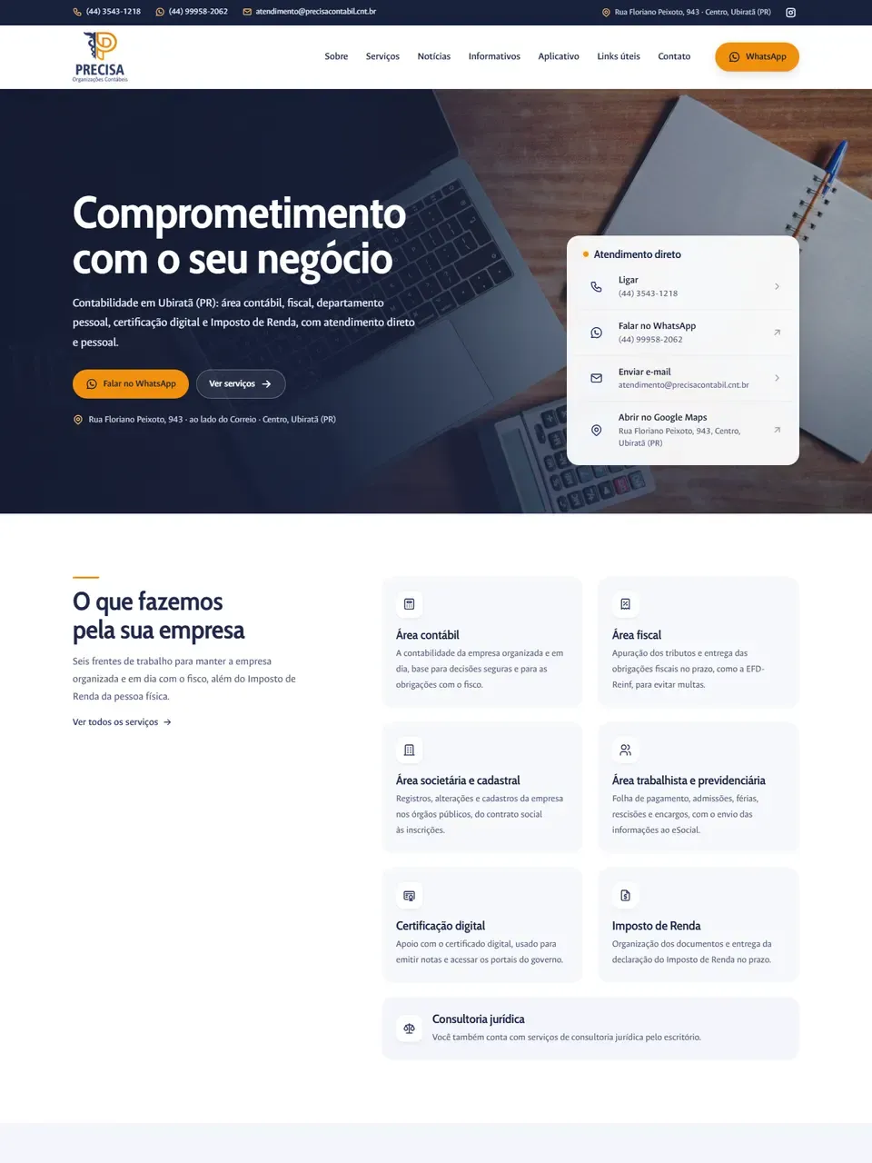 Página inicial do site Precisa Contábil