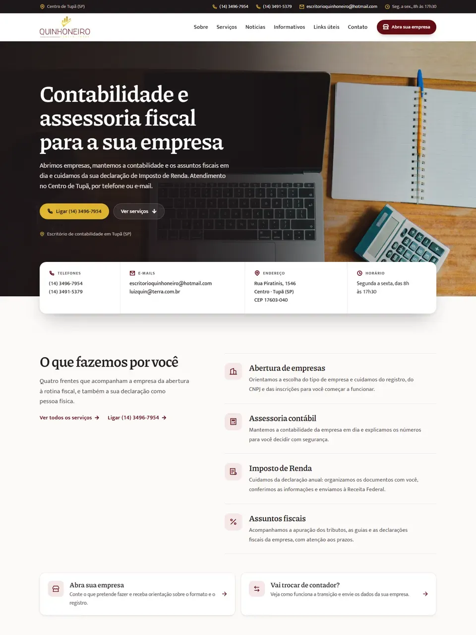 Página inicial do site Quinhoneiro Contabilidade