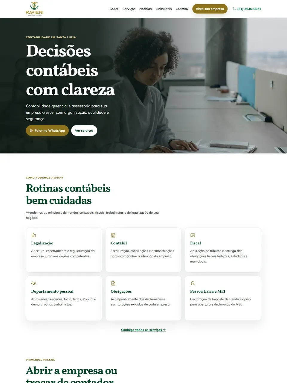 Página inicial do site Ravieri Contábil