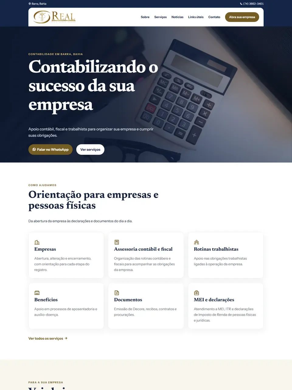 Página inicial do site Real Contabilidade Barra