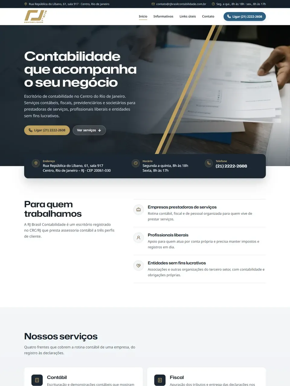 Página inicial do site RJ Brasil Contabilidade