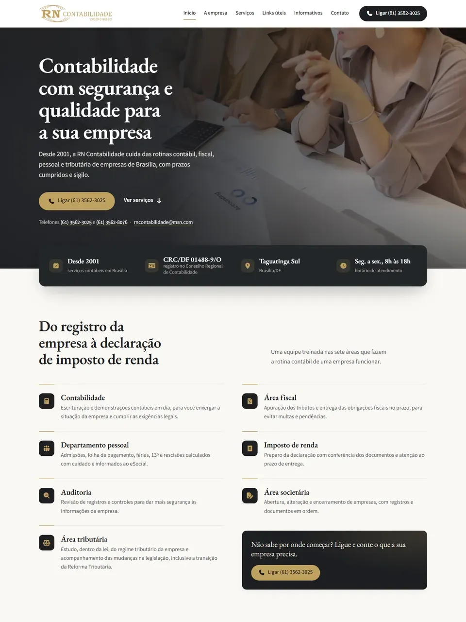 Página inicial do site RN Contábil BSB
