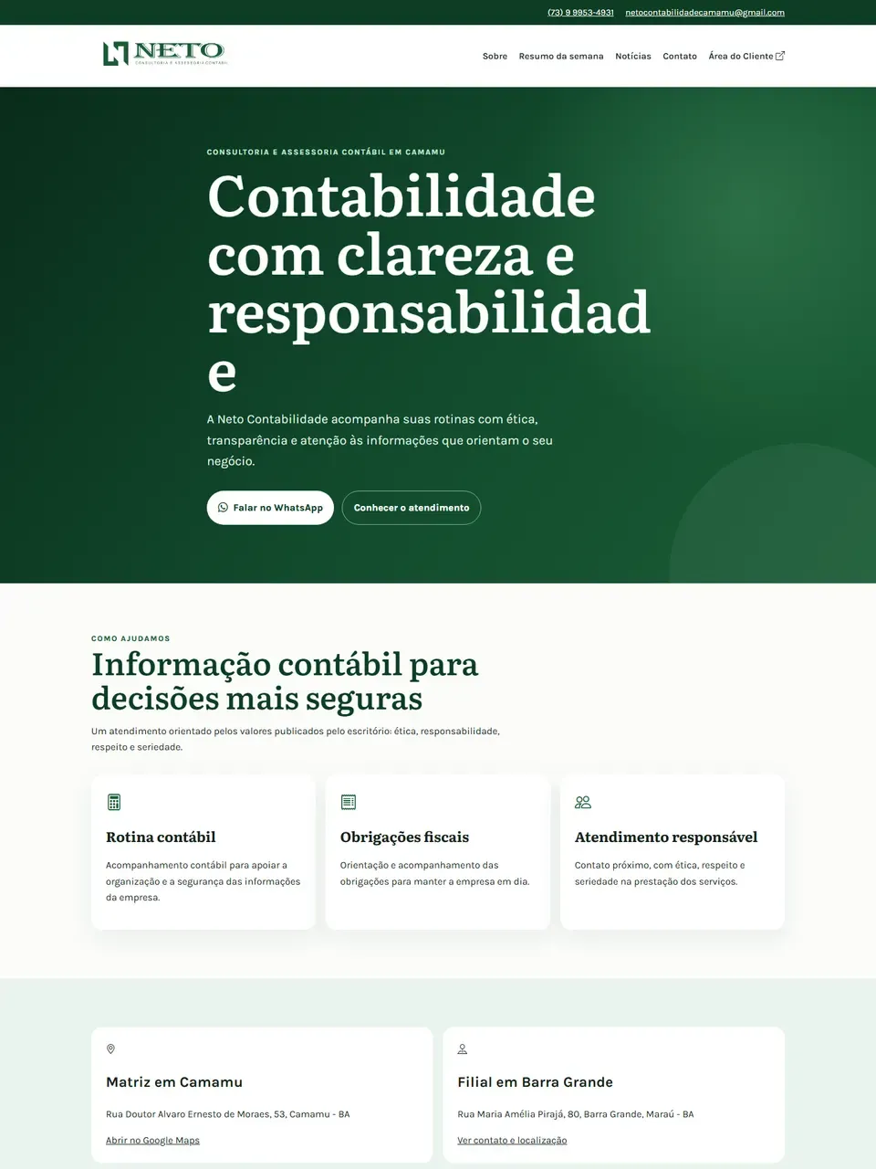 Página inicial do site Rosalvo Neto Contabilidade