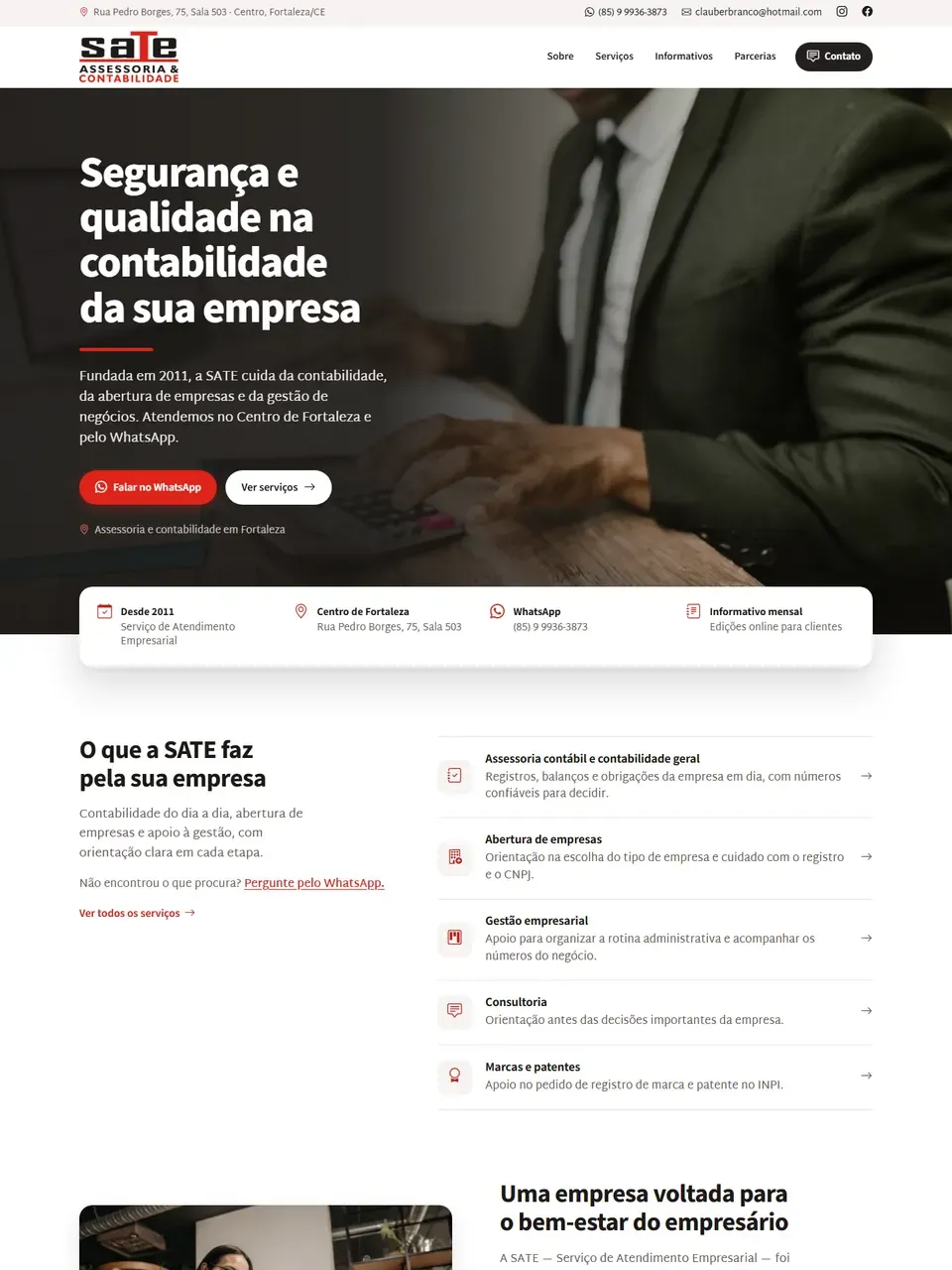 Página inicial do site Sate Contabilidade