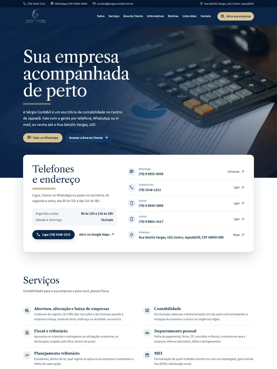 Página inicial do site Sérgio Contábil