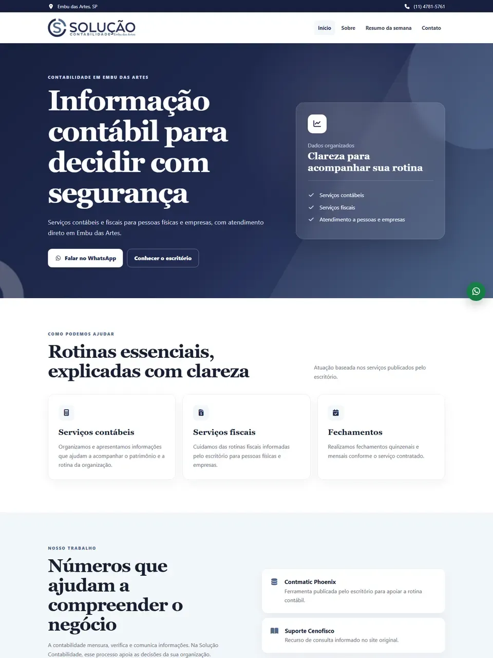 Página inicial do site Solução Contabilidade Embu