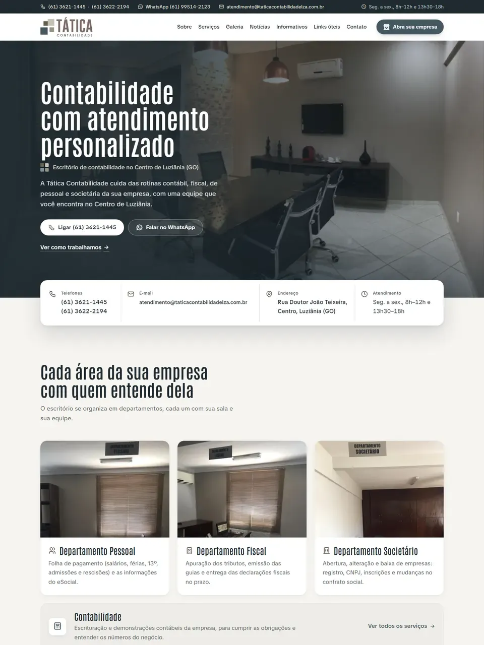 Página inicial do site Tática Contabilidade