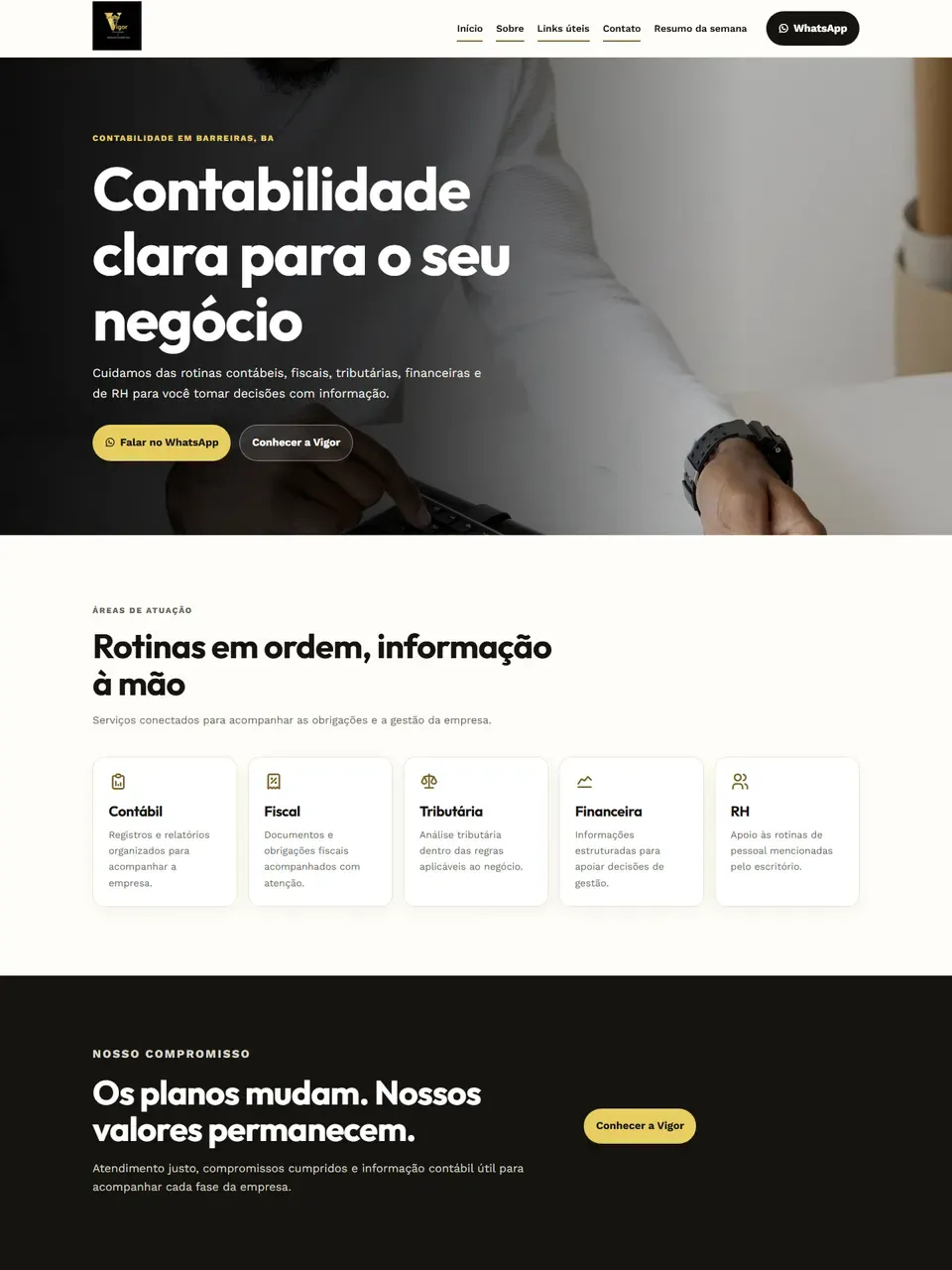 Página inicial do site Vigor Contabilidade