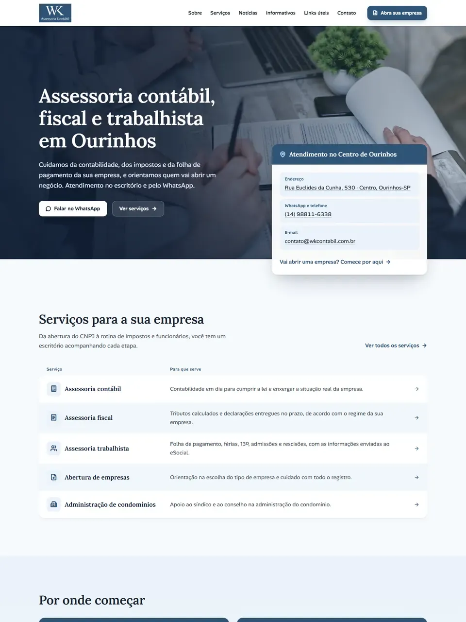 Página inicial do site WK Contábil