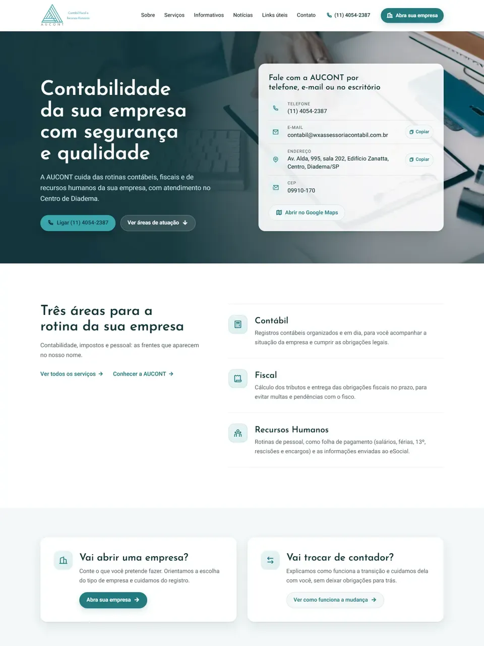 Página inicial do site WX Assessoria Contábil