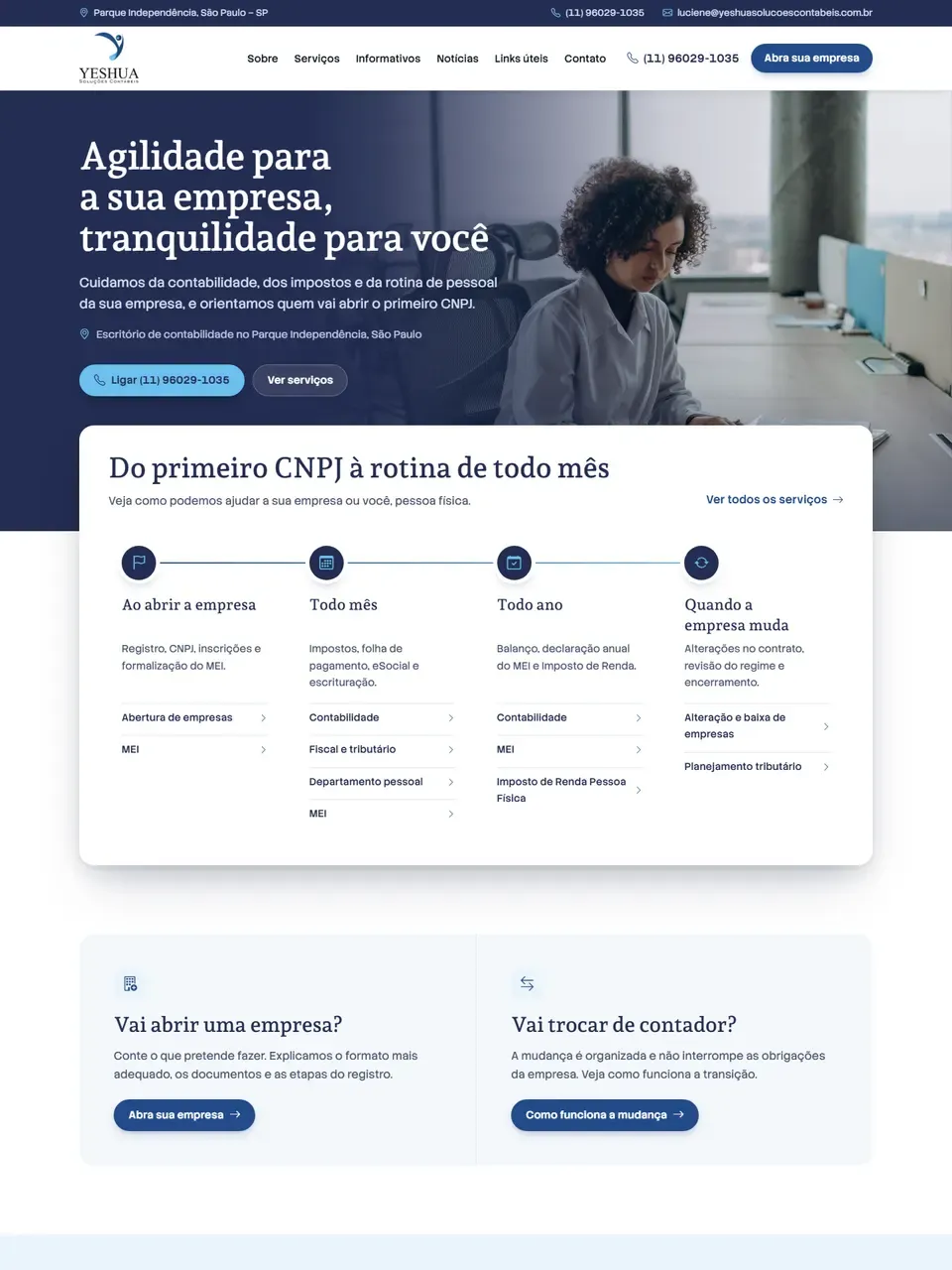 Página inicial do site Yeshua Soluções Contábeis
