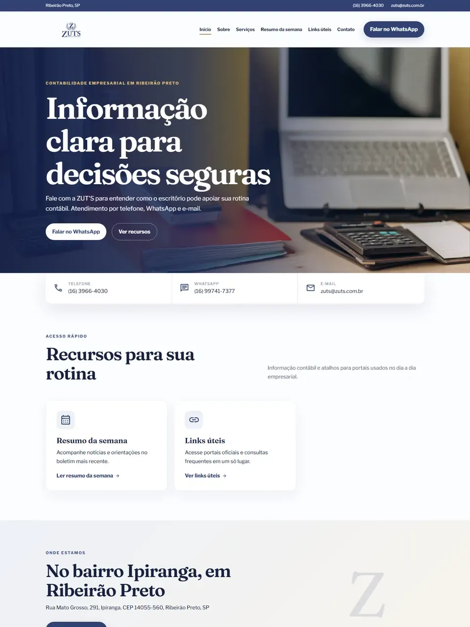 Página inicial do site Zuts